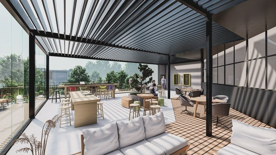 Asis Elektronik sosyal alan biyoklimatik pergola altında oturma alanları